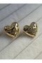Big Stone Curved Heart Earrings Gold Color - 2