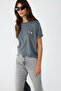 Anthracite Flower Stone Embroidered Round Neck T-Shirt - 4
