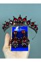Neri Model Wedding Henna Costume Crown and Drop Earrings Set Burgundy - 2