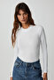 Kamilla Women's Long Sleeve Half Turtleneck Snap Fastener White Bodysuit - 2
