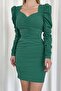 Green Princess Sleeve Detail Long Sleeve Draped Dress - 2