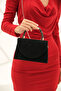 Black Silvery Women's Evening Dress Stone Detailed Handle Chain Strap Evening Bag - 5