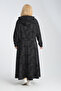 Black Oil Patterned Flared Long Skirt with Elastic Waist G029-12 - 7