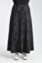 Black Oil Patterned Flared Long Skirt with Elastic Waist G029-12