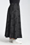 Black Oil Patterned Flared Long Skirt with Elastic Waist G029-12 - 4