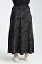 Black Oil Patterned Flared Long Skirt with Elastic Waist G029-12 - 5