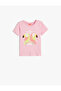 T-Shirt Short Sleeve Crew Neck Bird Printed Cotton