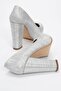 Women's Platform Heeled Shoes Silver Striped - 4