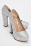 Women's Platform Heeled Shoes Silver Striped