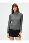 Glitter Stand Collar Frilly Long Sleeve T-Shirt - 3