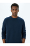 Long Sleeve Cotton Blended Textured Basic Crew Neck Sweatshirt