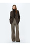 Plaid Patterned High Waist Wide Leg Fabric Pants with Pockets