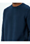 Long Sleeve Cotton Blended Textured Basic Crew Neck Sweatshirt - 5