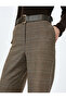 Plaid Patterned High Waist Wide Leg Fabric Pants with Pockets - 5