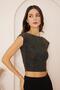 Women's Black Gold Glittery Backless Crop Blouse Dm8001