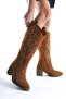 حذاء Cazal Tan Suede ذو الكعب العالي، حذاء غربي مطرز - 3