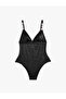 Glitter Swimsuit, Stone Chain Detailed Strap V-Neck