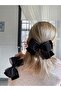 Automatic Buckle. Double Bow, Black Velvet and Glittery Black Linen Ribbon. - 5