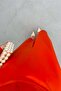 Collar Detailed Satin Evening Dress Coral - 5