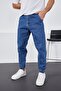 Men's Dark Blue Baggy Fit Comfortable Fit Pants with Elastic Legs and Velcro - 3