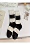 Economic Pack of 5 Black-White Striped Patterned Unisex Tennis Socks Set - 7