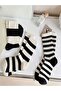 Economic Pack of 5 Black-White Striped Patterned Unisex Tennis Socks Set - 6