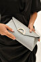 Women's Silver Glitter Evening Dress, Clutch Evening Bag - 4