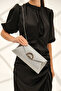 Women's Silver Glitter Evening Dress, Clutch Evening Bag - 5