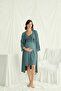 Women's Green Maternity Maternity Dressing Gown Night Suit, 94% Viscose 6% Elastane - 2