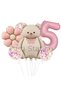 Cute Teddy Bear 5 Years Old Balloon Set Retro Pink Teddy Bear Concept Birthday Set - 2