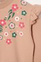 Crew Neck Long Sleeve Floral Embroidery Printed Mink Color Girl's Double Suit - 3