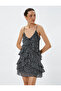 Ruffle Polka Dot Dress Chiffon Mini Slim Strap V Neck Lined - 2