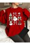 Women's Festive Christmas Graphic Printed Crew Neck Oversize Black Gray White Red Sweatshirt
