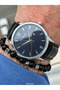 Brand Black Leather Cord Calendar Men's Wrist Watch + Bracelet - 4