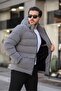 Men's Gray Nova Fabric Slim Fit Hooded Puffer Carbon Leather Coat - 3