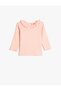 Basic T-Shirt Long Sleeve Ruffle Detailed Crew Neck Cotton