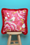 Pink Bird Theme Pattern 43X43Cm Square Throw Pillow Cover with Red Tassels - 2