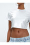 Crop T-Shirt with Metallic Glitter Detail Crew Neck Slim Fit Short Sleeve - 5