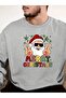 Christmas New Year Santa Claus Printed Crew Neck Oversize Black Gray Sweatshirt