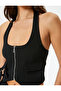 Sleeveless Crop Jacket with U Collar Zipper Pocket Detail - 5