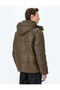 Slim Fit Hooded Faux Leather Puffer Jacket - 4