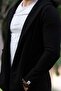 Hooded Black Long Men's Cardigan - 3