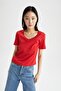 Slim Fit V-Neck Basic Short Sleeve 100% Cotton T-Shirt I1080Az22Sm - 3