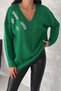 Women's Green Standard Size Stone Embroidered Oversize Knitwear Sweater - 2