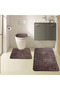 Unicolor Plain Brown 3-Piece Bath Mat Rug Set Non-Slip Toilet Seat Set - 7