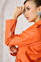 Women's Orange Belted Leather Jacket - 6