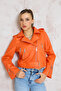 Women's Orange Belted Leather Jacket