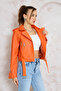 Women's Orange Belted Leather Jacket - 2