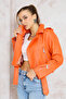 Women's Orange Belted Leather Jacket - 3