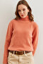 Women's Salmon Turtleneck Soft Textured Bearded Sweater Kzk- 19000861